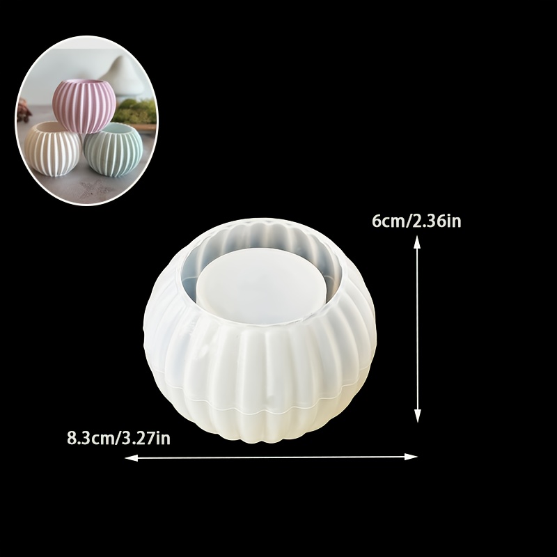 Image of 3d Round Striped Candle Holder Silicone Mould Handmade Diy Round Striped Candle Holder Cement Plaster Making Home Decoration Diy Scented Candle Mould Handmade Jewellery Organizer