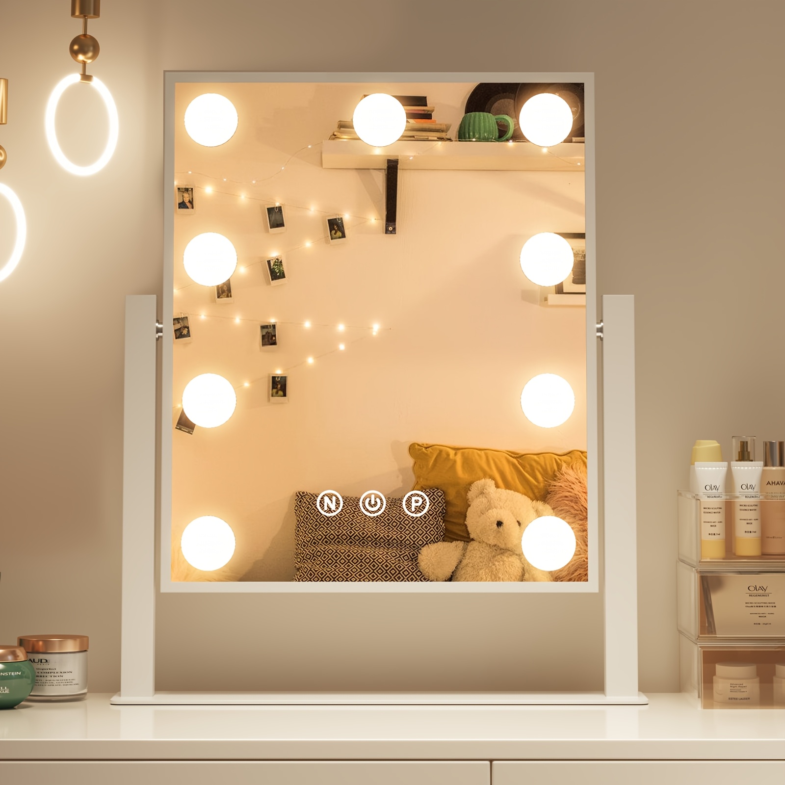 

New Lighted Swivel Vanity Mirror With Dimmable Bulb, Makeup Mirror With Dimmable Bulb, 3 Colour Lighting , Usb, , For Women Girls, White