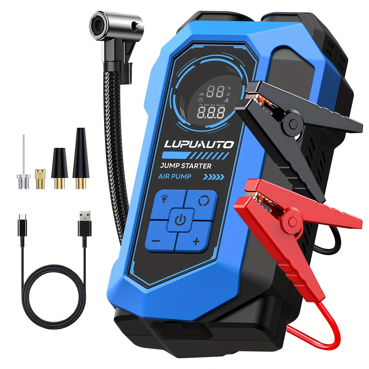 TEMU Car Jump Starter With Air Compressor | 150 Psi, 3000a , 12v, 9l Gas/7l , Digital Display, Portable, Usb Charging, Applicable, Lithium Polymer Battery - Lupuauto