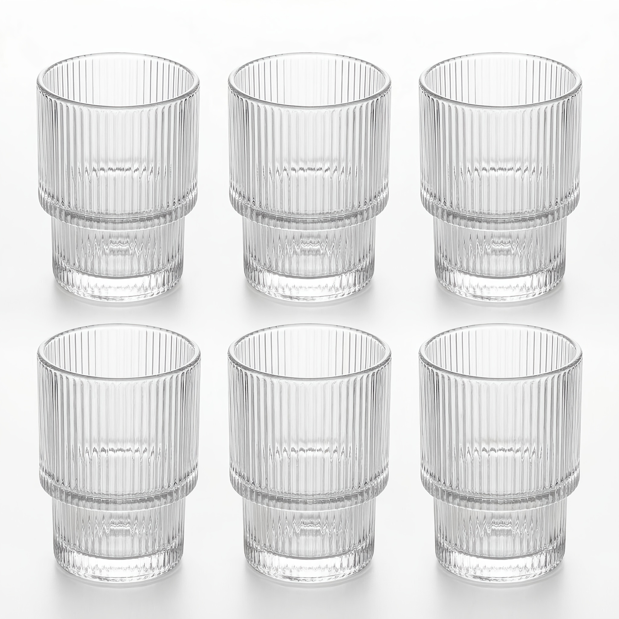 Image of 6pcs/4pcs Stackable Ribbed Glassware, 180ml Ribbed Vintage Glass Cup Set, Easy To Store Suitable For Juice, Iced Coffee, Beer, S, Whiskey, Juice, Casual Party, Holiday Party, Gift Set