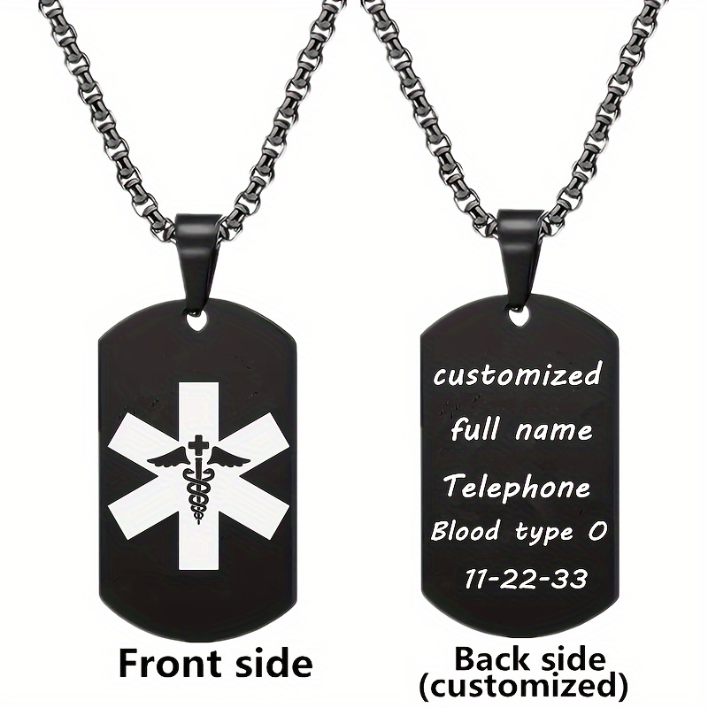 Custom Alarm Necklace ID Name Phone Number Initials Pendant Necklace Men