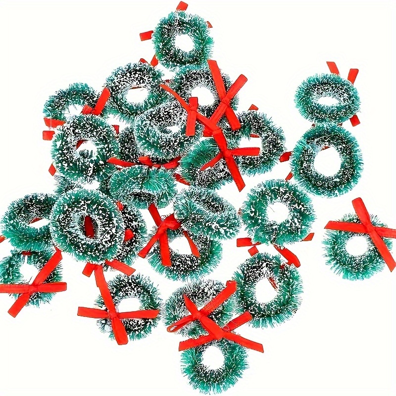 

Christmas Wreath Set - 6pcs/12pcs/24pcs Green Plastic Wreaths For Dollhouse Decor, Christmas Tree Ornaments, Holiday Decoration, No Batteries Required, Cute Small Design