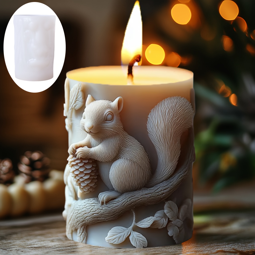 

Resin Casting Molds Cute Squirrel Cylinder Candle Silicone Mold Eating Pine Squirrel Cylinder Epoxy Resin Silicone Mold Animal Squirrel Branch Concrete Cement Silicone Mold