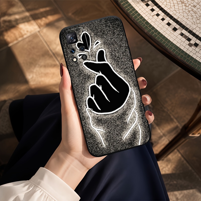 TEMU Чохол для телефону - 2D Плоский Модний Зручний Чорний TPU Чохол для Xiaomi Redmi Note 14C 13 Pro 12S 11 10A 5G-BWA4394 Чорний з Любовним Серцем