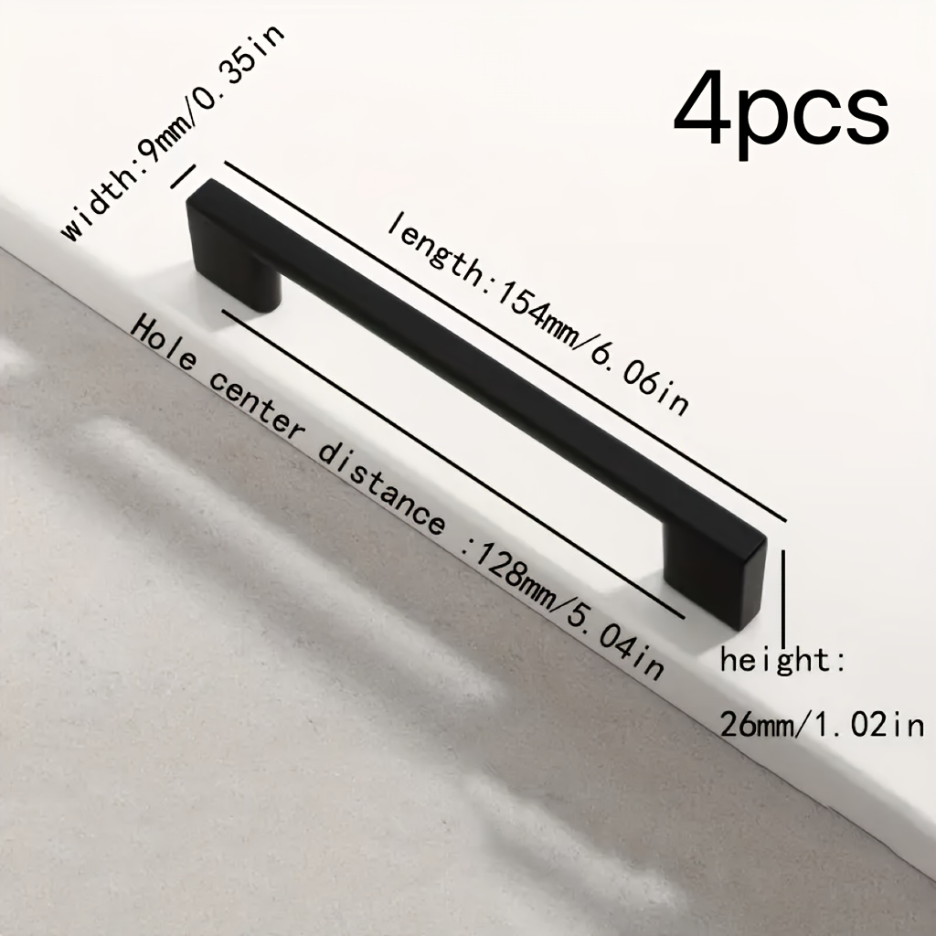 TEMU 4pcs Aluminum Alloy Cabinet Handles - Modern Dresser Drawer Pulls, Smooth Fingerprint-free Kitchen Cabinet Hardware, , Suitable For Home