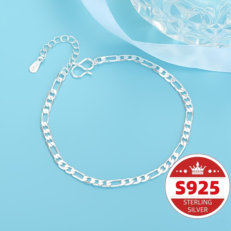 

1pc 925 Sterling Silvery Chain Bracelet - Elegant Daily Decoration For Women And Men - Hypoallergenic, Nickel-free, And Tarnish-resistant Ornament For Any