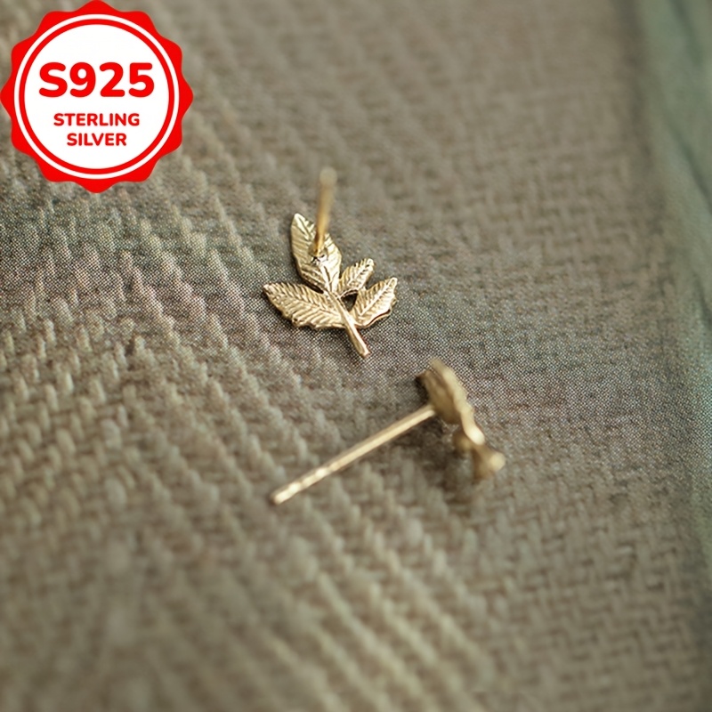 Women's S925 Silvery Mini Maple Leaf Earrings, Hypoallergenic