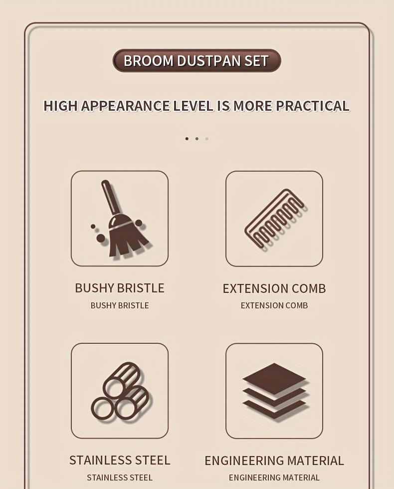1 set broom and dustpan set combination thickened rotatable folding stainless steel rod durable   broom plastic non stick hair thickened design suitable for pet hair removal bedroom living room courtyard cleaning supplies Product details 3