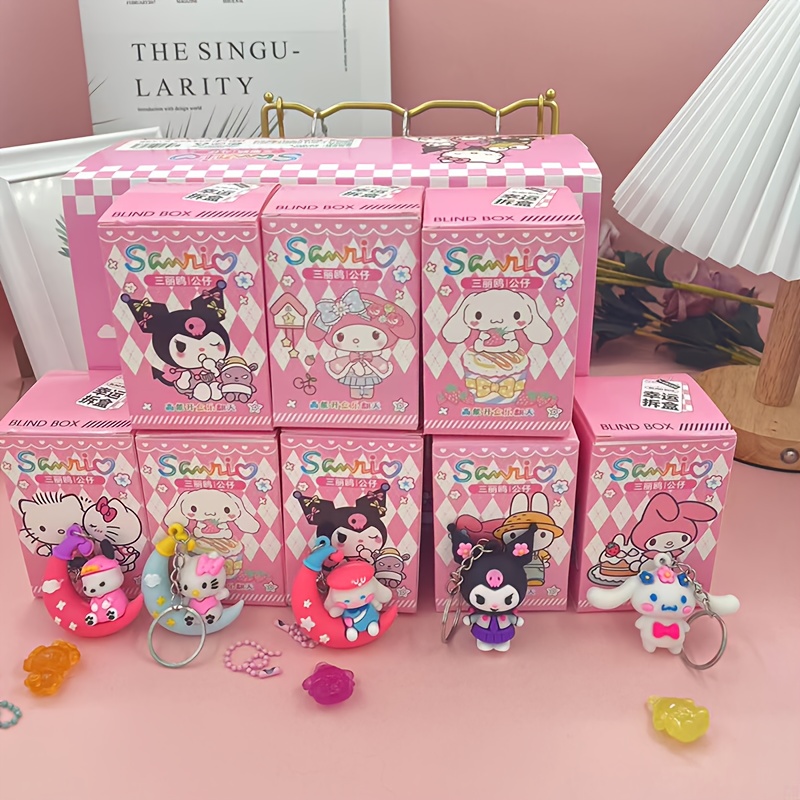 

24pcs/12boxes Sanrio Cartoon Cute Keychain Mystery Box Silicone Keychain And Crystal Pendant Holiday Gift