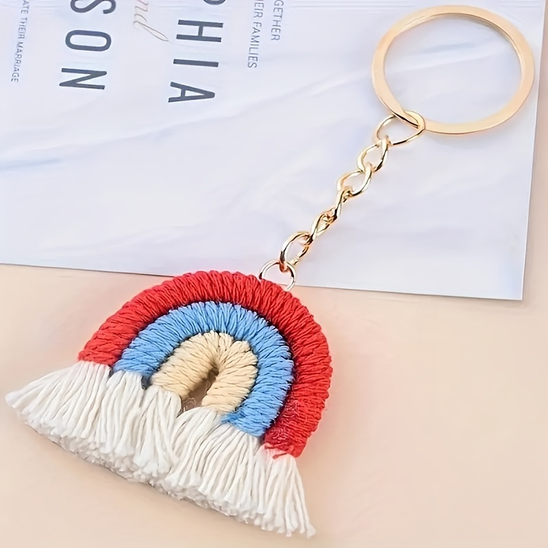 

Handcrafted Woven Tassel Rainbow Keychain - Candy-colored Alloy Car Keychain - Jewelry Making Key Chain