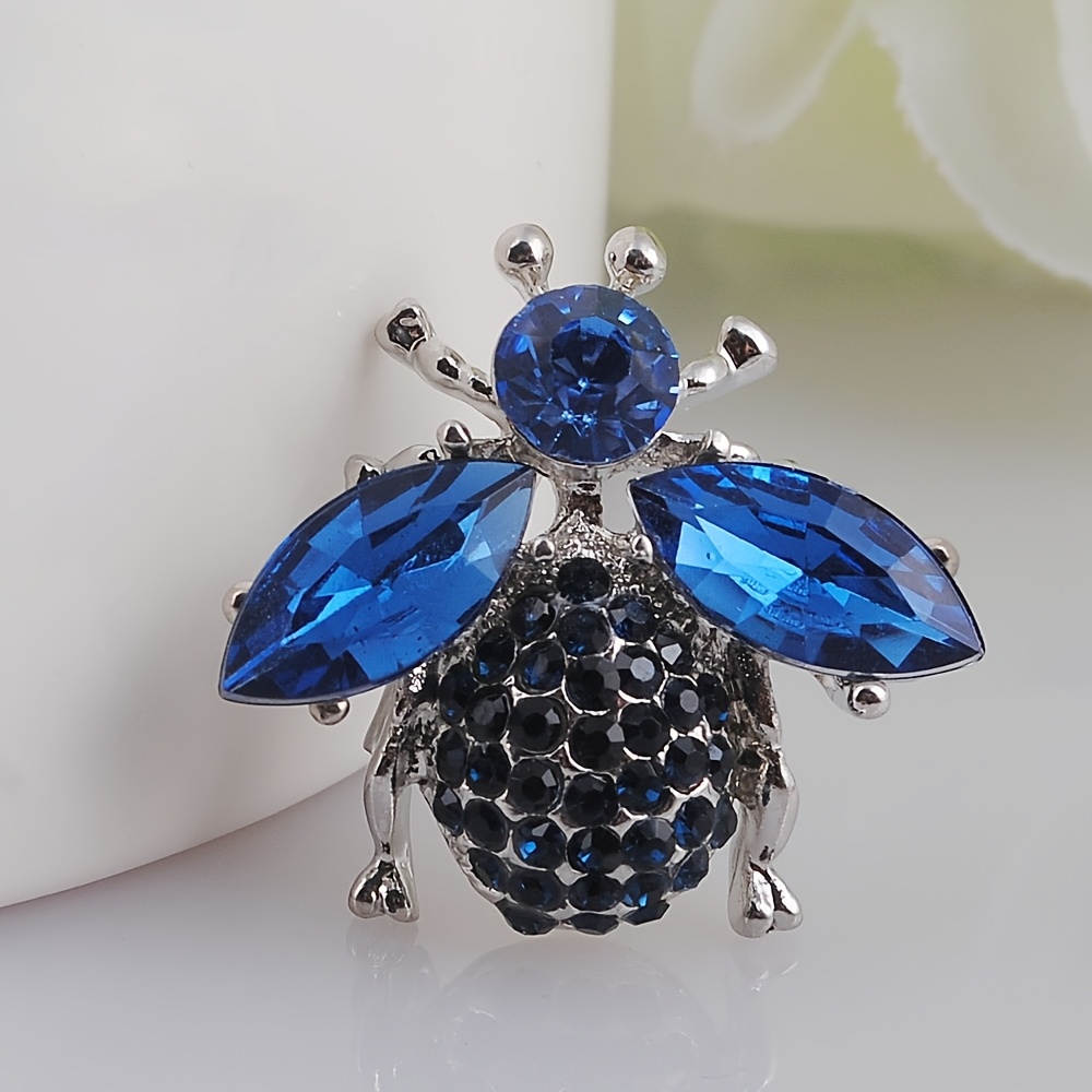 Image of Sticks Jewelry Bee Brooch - Blue Rhinestone Bee With K Plating, Elegant & Cute Bee-themed Wedding Accessory, Suitable For Daily Wear, Blouse-compatible For Online Retail Jewelry Gift