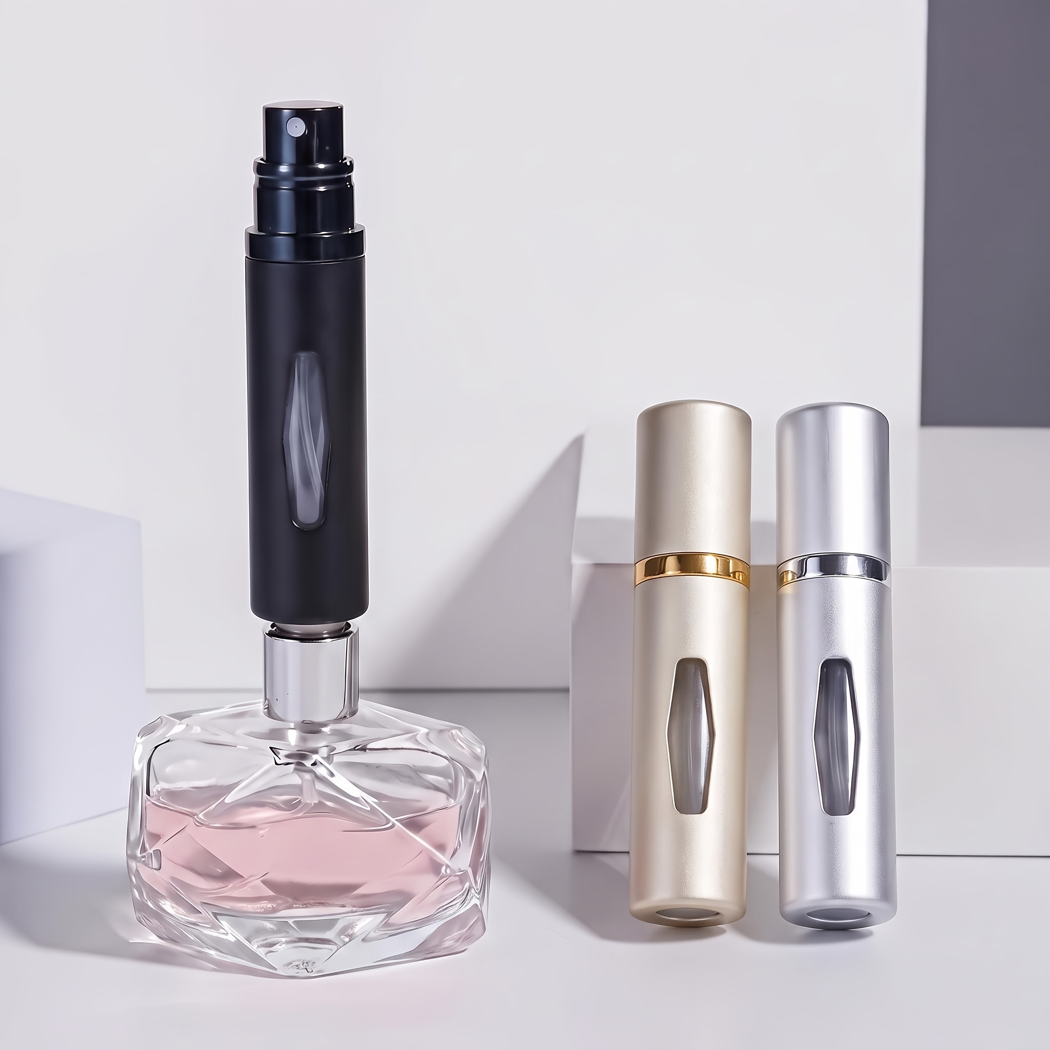 Image of 3pcs Travel Portable Sample High-end Cosmetic Perfume Self- Bottle, Unisex, Durable Anti-drop, Transparent Window, Portable Layered Bottom Filling Design, Sample