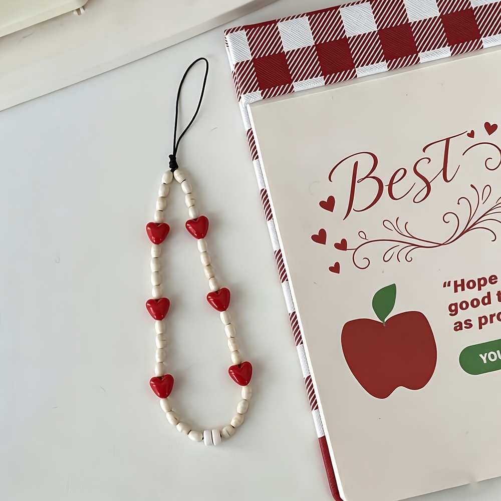 E-shop 1 Japanischer und koreanischer Stil handgefertigte rote Herz-Kunstperlen Handykette Ccd Retro Anhänger Mädchen Anti-Fall Handy Lanyard