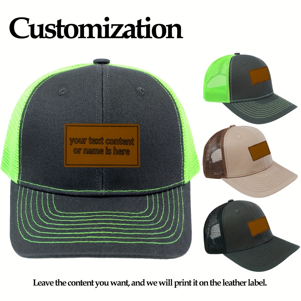 

Customizable 1pc Unisex Trucker Hat, Polyester , Breathable Mesh, , Embroidered Leather Patch, Outdoor Sports Cap, Fashion Accessory For Women