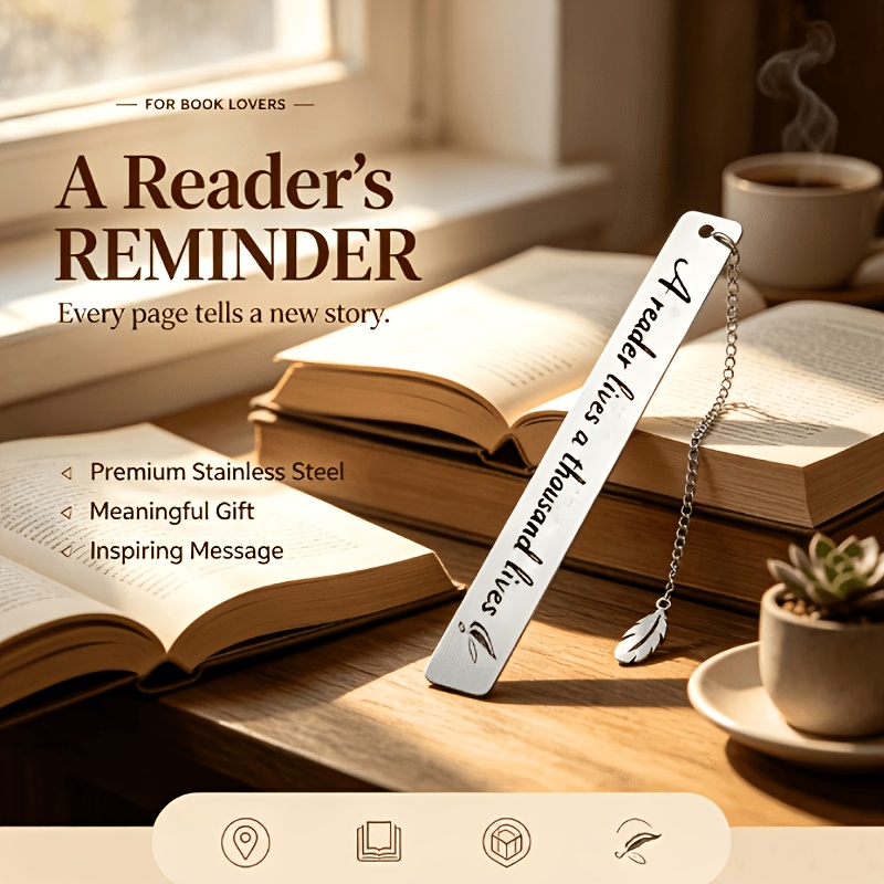 " Lives A Lives Bookmark - Stainless Steel Metal Book Page Holder For Readers, Bookworm Gift, Literary Quote Gifts For Women Men, Birthday Christmas Gift For Book Lovers