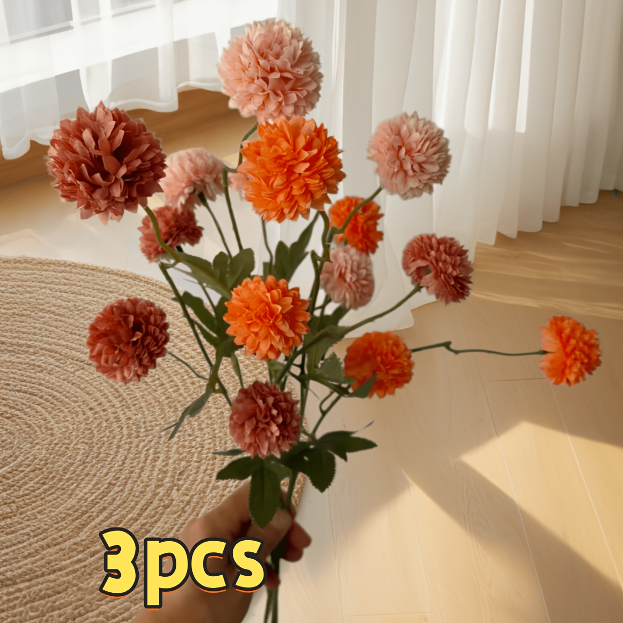 Image of 15heads=3pcs Realistic Artificial Chrysanthemum Bouquet, Pink To Tones, Lifelike Plastic Flowers, Suitable For Home, Office, Wedding, Decoration (no Maintenance Required). Container Not Included