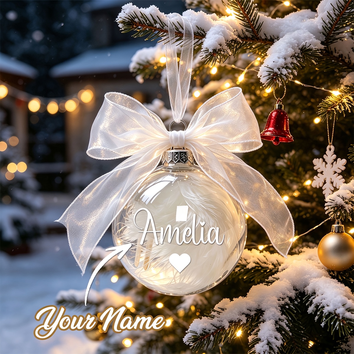 TEMU 2026 Nuovi Ornamenti Natalizi Personalizzati con , Palle Natalizie con Piume Trasparenti Personalizzate con in Tulle, Decorazioni Personalizzate