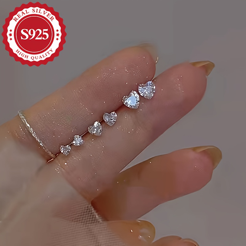 Women's Heart Shaped Sterling Silver Stud Earrings