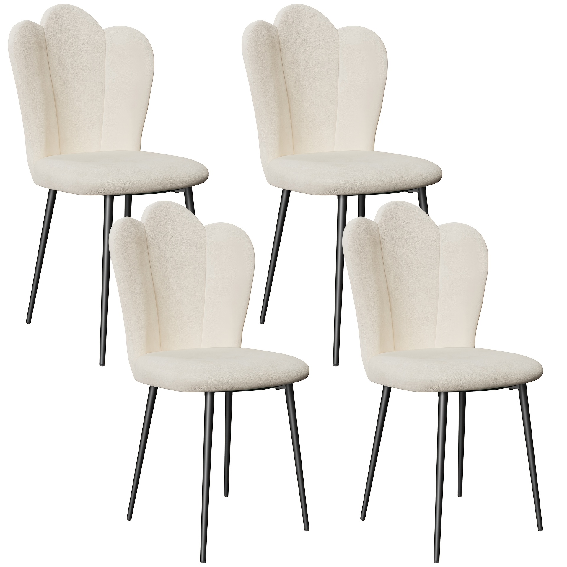Image of Set Of 4 Padded High-back Banquette Chairs - Soft / Velvet Seating With Floral Petal Backrest, Luxury Dining Room Sofa For Home, Restaurant, Cafe (easy Assembly)