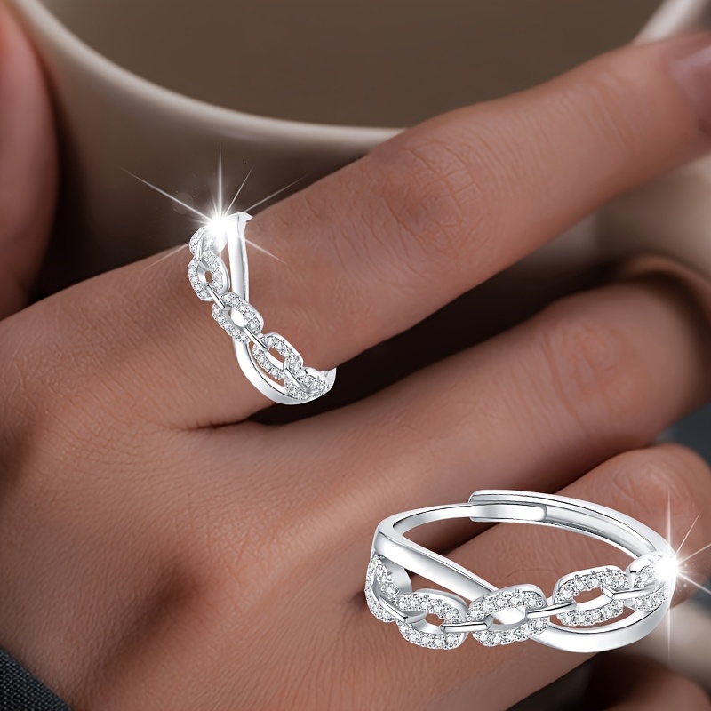 Women's Square Synthetic Zirconia Chain Cross Lock Ring, Gift