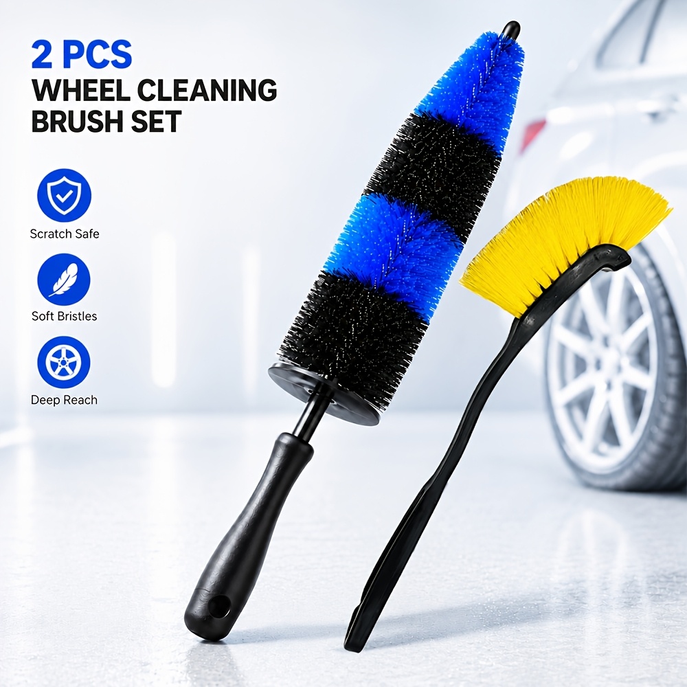 TEMU 2pcs Car Wheel Brushes, Soft And Scratch-free Tools, Suitable For Exhaust Pipes, Engines, Motorcycles, Bicycles, And Vehicle Detailing Brushes,