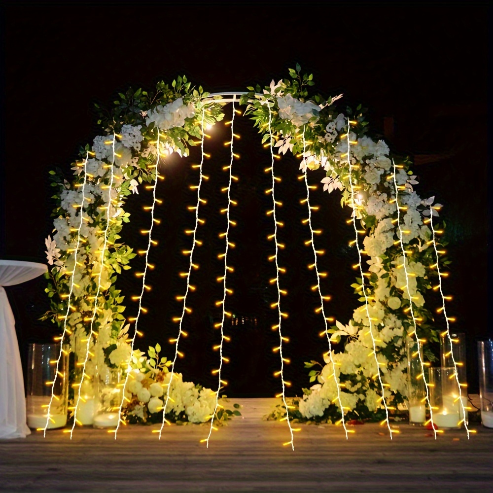 

1pc 306led3*3mpvc Line Curtain Lights With White Hooks, Indoor/outdoor Decorative Christmas Led Lights, Wedding Home Bedroom Decorative Lights, Decorative Lights, Background Lights