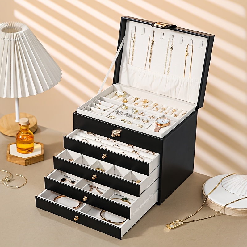 A Large Jewelry Box For Women, Featuring 5 Layers And 4 Drawers, Perfect For Storing Necklaces, Rings, Bracelets, And Watches; An Ideal Gift For Valentine's Day Or Mother's Day, Jewelry Chests
