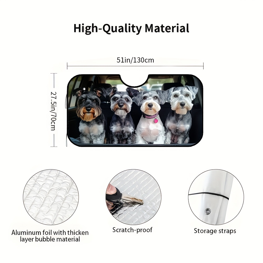 TEMU 1pc, Miniature Schnauzer Car Ride Print Foldable Front Windshield Sun Shade, Car Sun Visor, Compact And Convenient, Suitable For Routine Drives