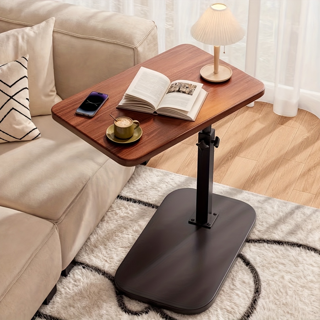 Tavolino Con Ruote Regolabile In Altezza, Comodino Portatile Per Divano O Letto, Piano In Effetto Legno