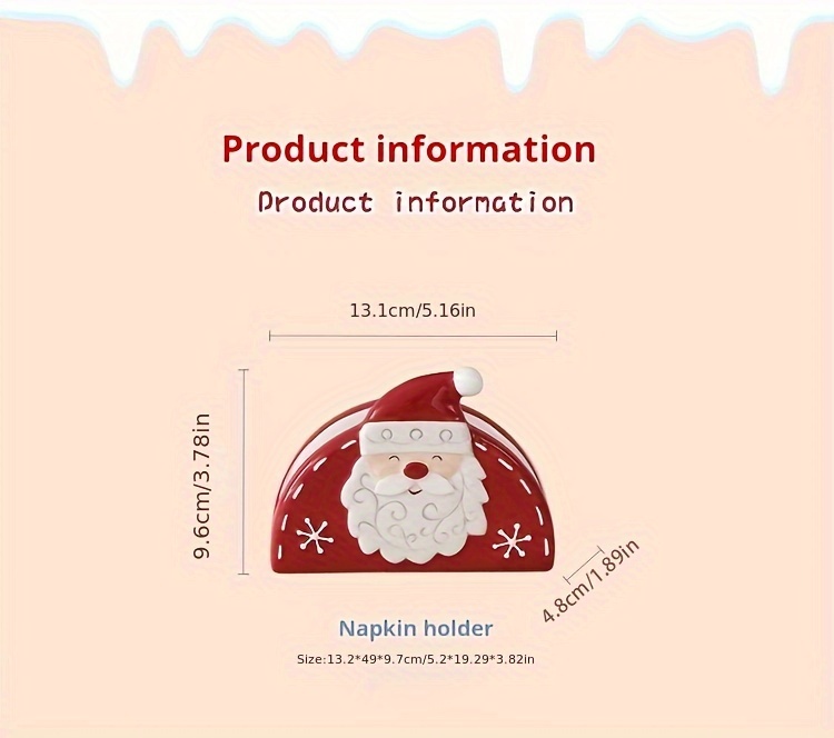 christmas santa claus ceramic napkin holder decorative tabletop paper tissue stand embossed cartoon holiday design details 1