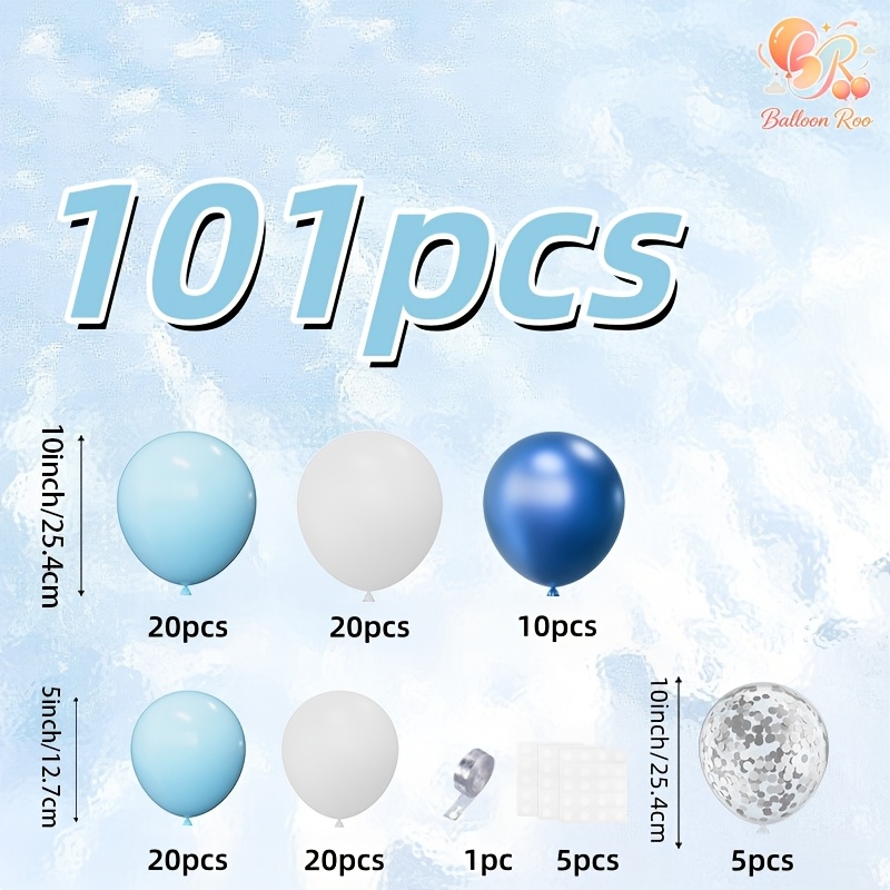 TEMU Kit di palloncini e blu da 101 pezzi, palloncini metallizzati blu e argentati, adatti per compleanni, matrimoni, addii al nubilato, anniversari,