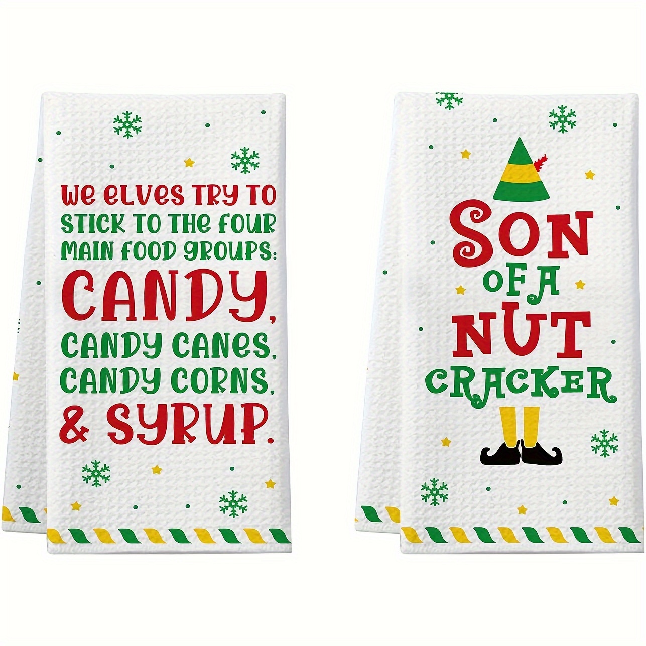 TEMU Elf Kitchen Towels Set Of 2, Festive Cartoon Santa Themed Dish Cloths, Absorbent Polyester Fabric, Machine Washable, Thanksgiving Holiday Decor,