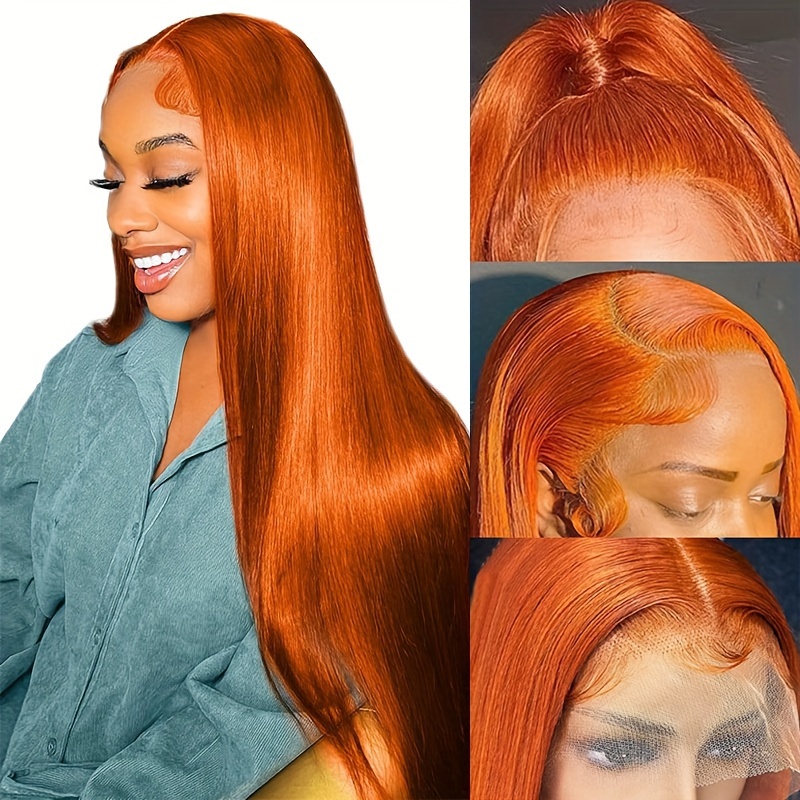 

Ginger Orange Straight Lace Front Wigs Human Hair 180% Density Ginger Lace Front Wigs Human Hair Per Plucked With Baby Hair For Women 13x4 Ginger Wig Human Hair