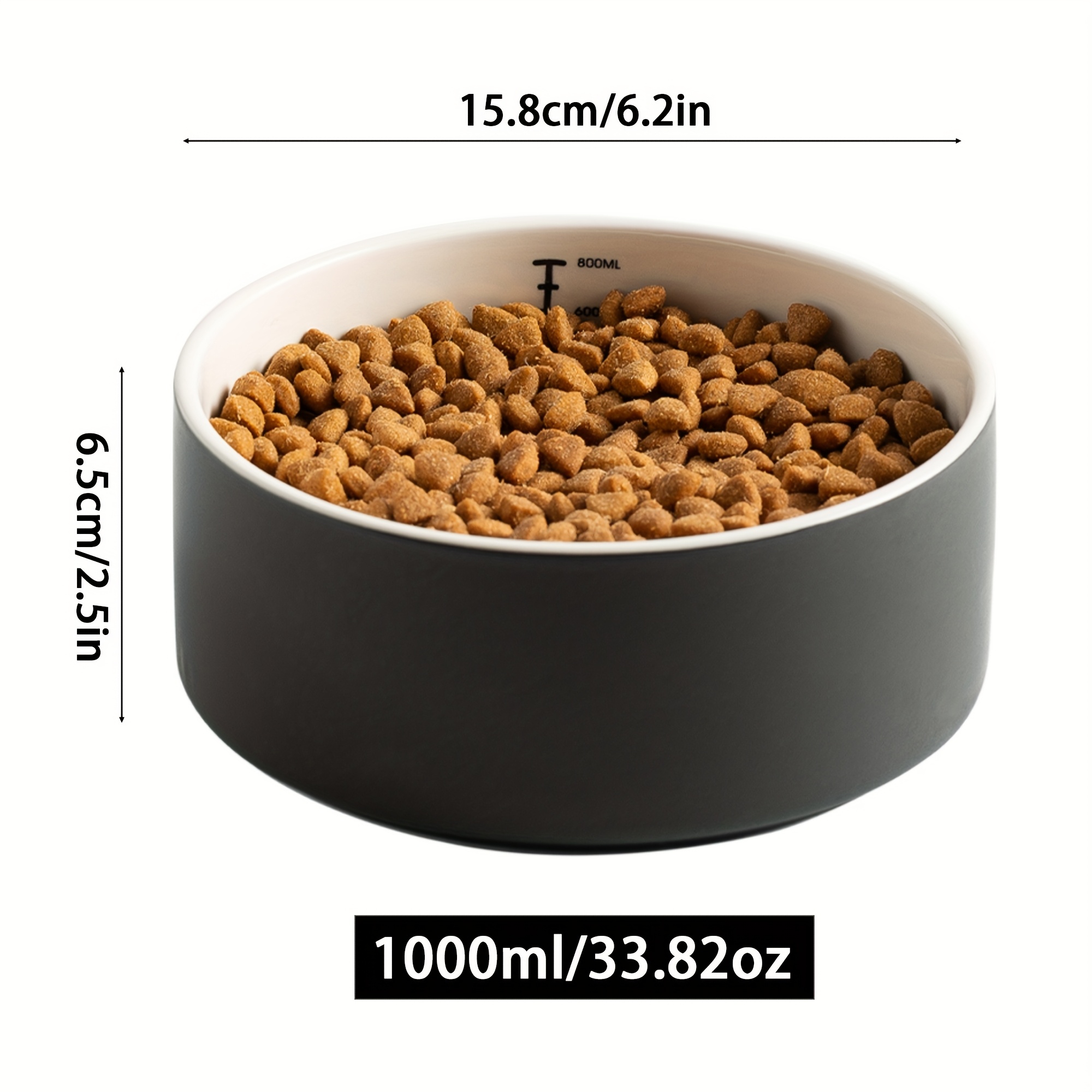Image of 1pc 6.2 Inch Ceramic Pet Bowl, Cat Bowl Black Ceramic Dog Bowl, Dog Bowl Cat Bowl, Cat Food Dog Food Bowl, Round Pet Eating Bowl, Puppy Kitten Drinking Bowl, With Scale Bottom Large Bowl