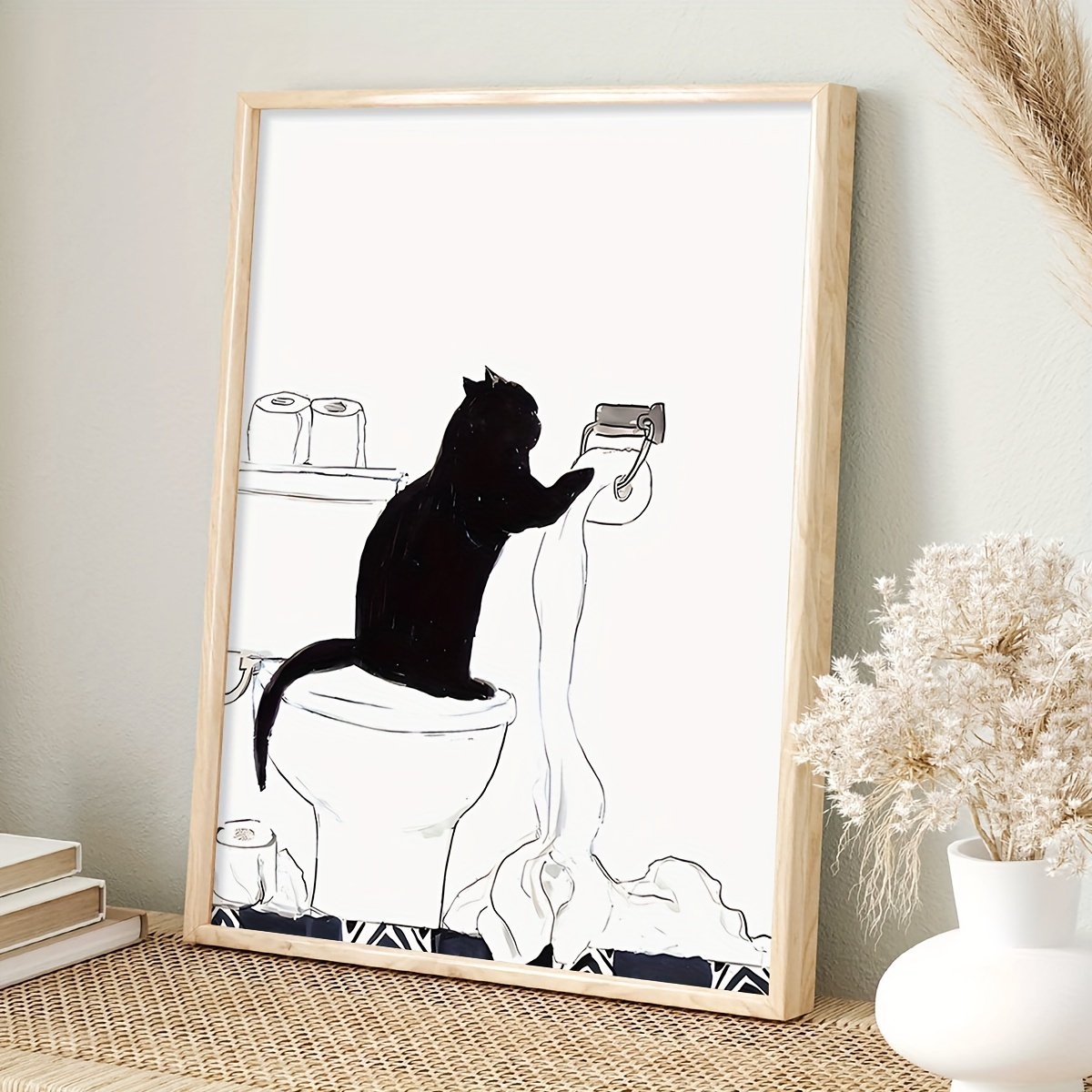 

Bathroom Print Painting, Black Cat And Toilet Paper, Cat Art Decor Watercolor Painting , Funny Cat Lover Gift, Suitable For Bathroom, Restroom (no )