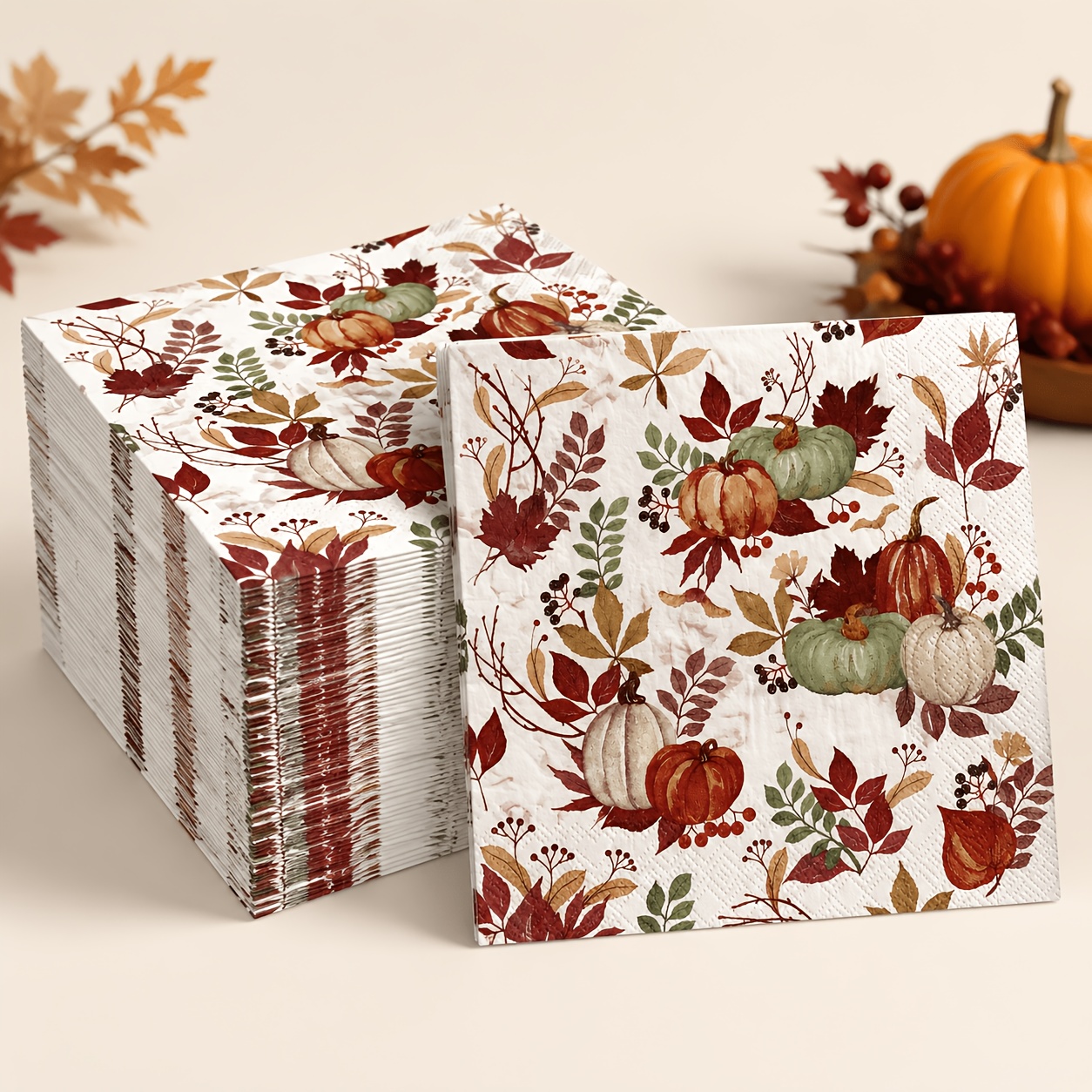 TEMU 20/40/60 pezzi Tovaglioli Monouso Autunnali con Stampa di Zucca, Foglie d'Acero, Tema Rurale Retro per Feste del Ringraziamento, Tovaglioli