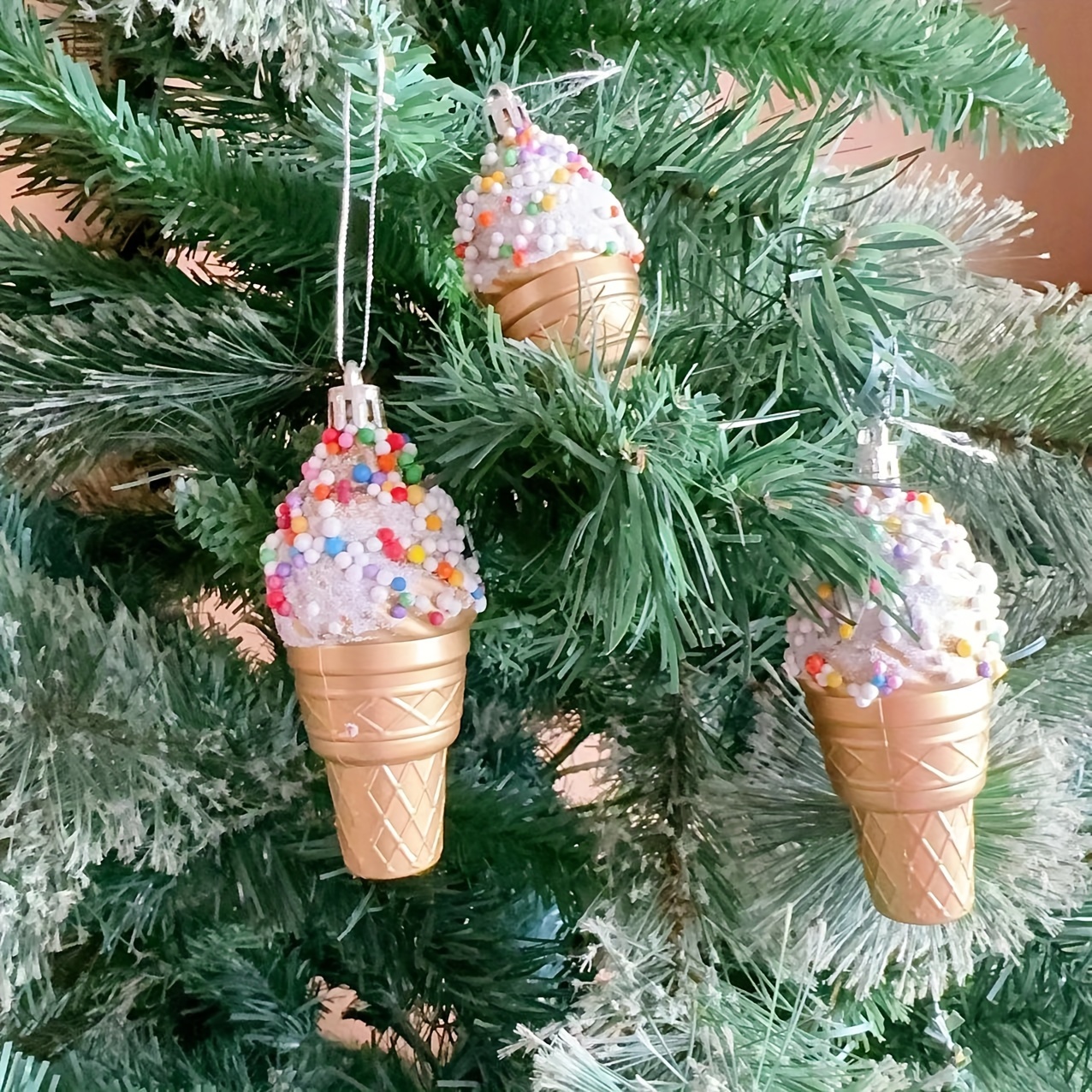 

3pcs "novelty" Charming Ice Cream Christmas Tree Ornament - 3d Plastic Hanging Decoration For Holiday & Party Decor, Home, Office, And Window Display Holiday Decorations Holiday Decor