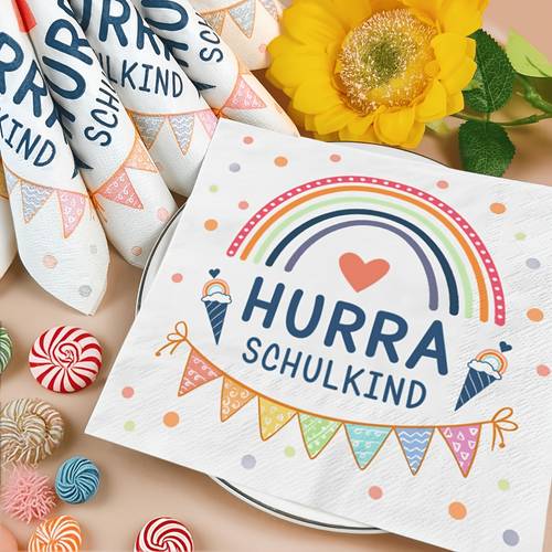 20pcs 40pcs 60pcs schulkind disposable paper napkins 2 ply first day of school party napkins with cone bunting design cute einschulung schulkind napkins hand towels for back to school party table deco tions 13 13inch