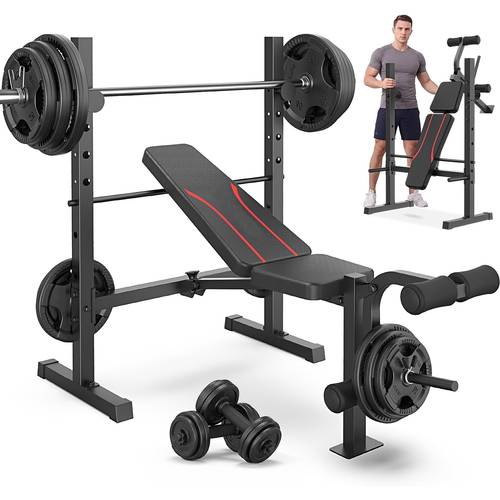 item picture standard weight bench set with squat rack 600lbs press set with leg extension and leg foldable flat incline workout bench for home gym full