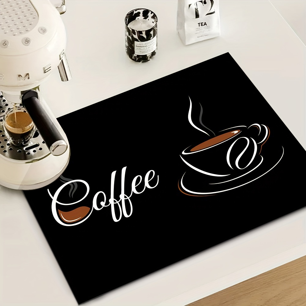 

Coffee Machine Dish Drying Mat - Absorbent Polyester Tabletop Protector With Rubber Non-slip Heat-resistant Pad For Kitchen Countertop Decor - Home Bar And Dining Table Place Mat
