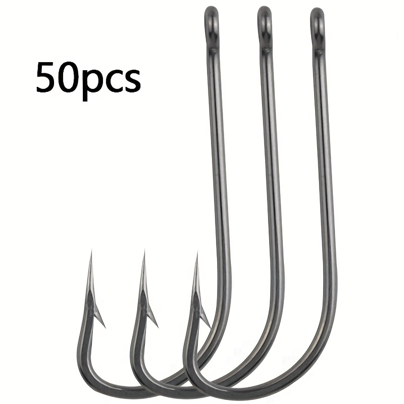 TEMU 50pcs Of Stainless Steel Long-handled , Bulk Tube With Seahorse Hooks, Extra Large And Thick Deep Sea Fishing Hooks