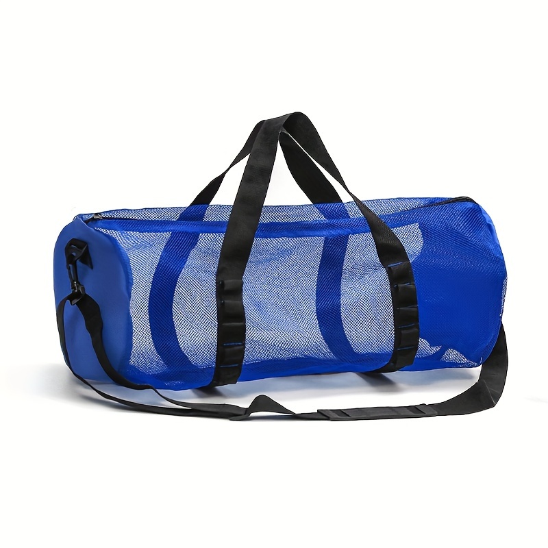 kompakte, großvolumige netz-duffeltasche mit verstellbarem gurt - leichte reise- und sport-schultertasche für das fitnessstudio, schwimmen und fitness, schwarz mit vordertasche