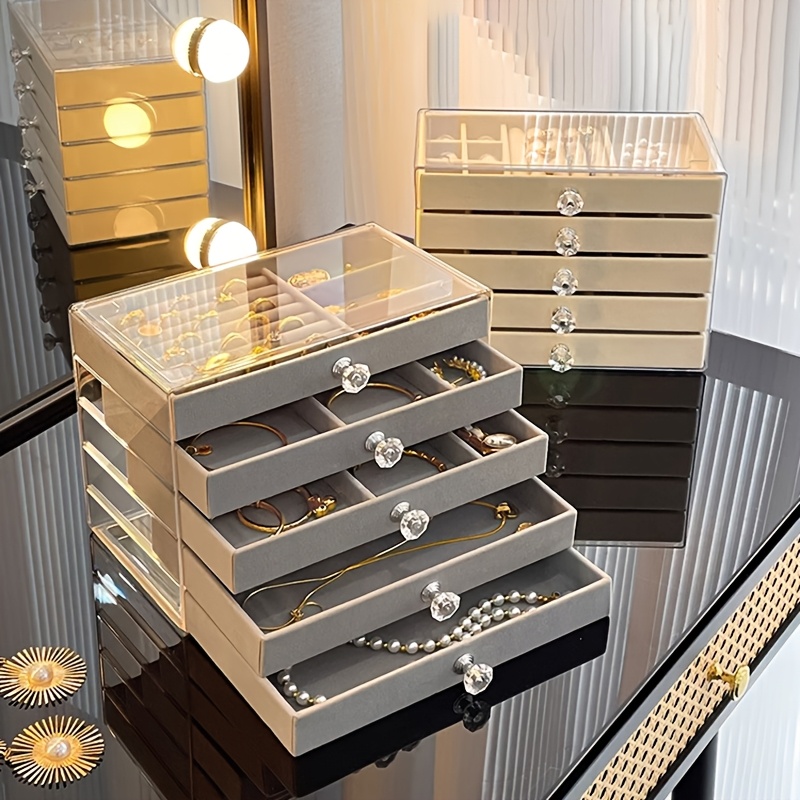 large capacity jewelry organizer box elegant white with golden handles multi compartment storage for bracelets watches rings necklaces durable plastic desktop organizer for home office jewelry box jewelry boxes Product details 6