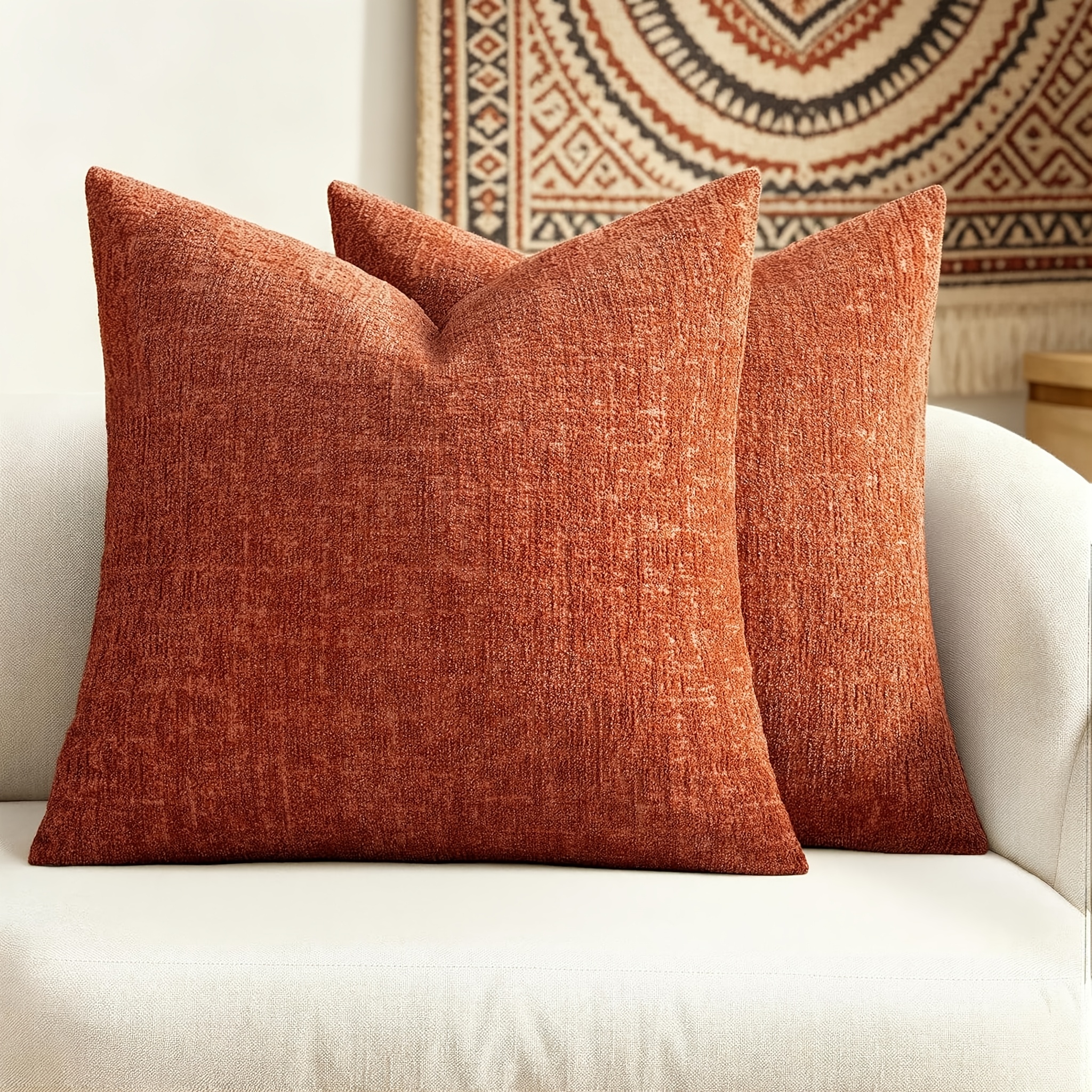 TEMU 2pcs Bocwre Bohemian Chenille Cushion Covers - Soft Textured Pillowcases Suitable For Sofa Bed Chair, Zipper Closure Farmhouse Pillowcases With