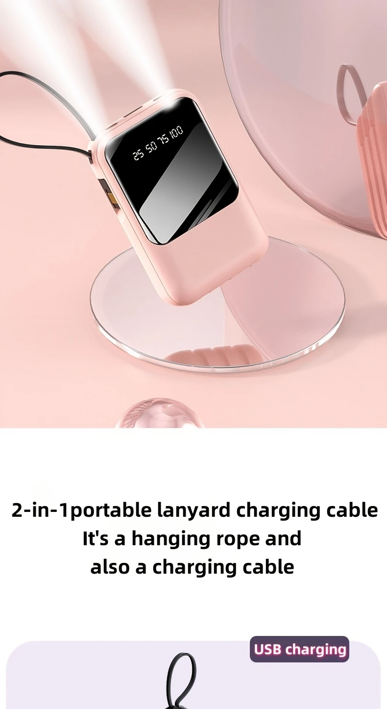 10000mah mini cute 5v2a fast charging multifunctional power bank large capacity rechargeable portable mobile phone charger built in led lights outdoor travel battery packs display micro type c input usb c output for iphone valentines day gift details 5
