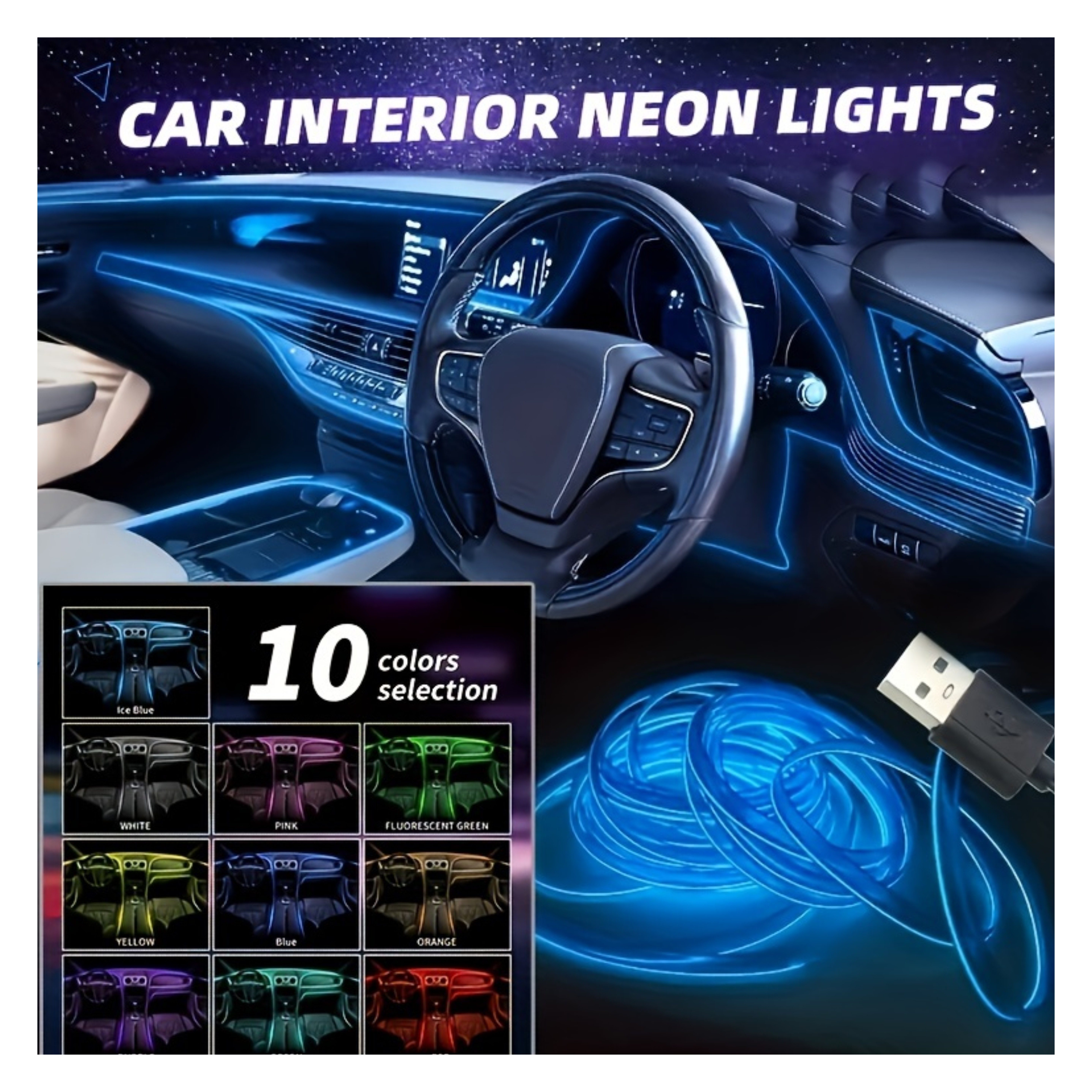 El Wire Car Led Strip Light Car Atmosphere Light - Temu
