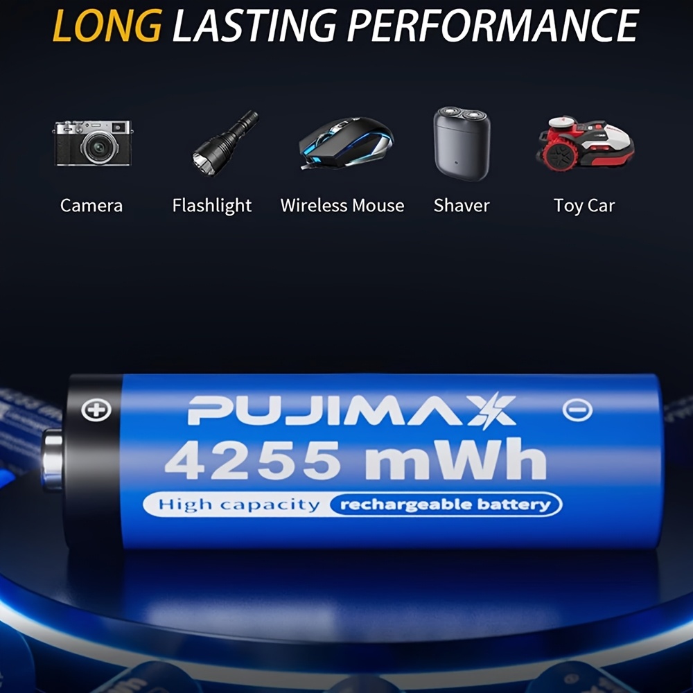 TEMU 8 Pack Aa Rechargeable Lithium Battery With Charger Box - High Capacity 4255mwh, Long Lasting 1.5v Aa Li-ion Batteries Suitable For Cameras,