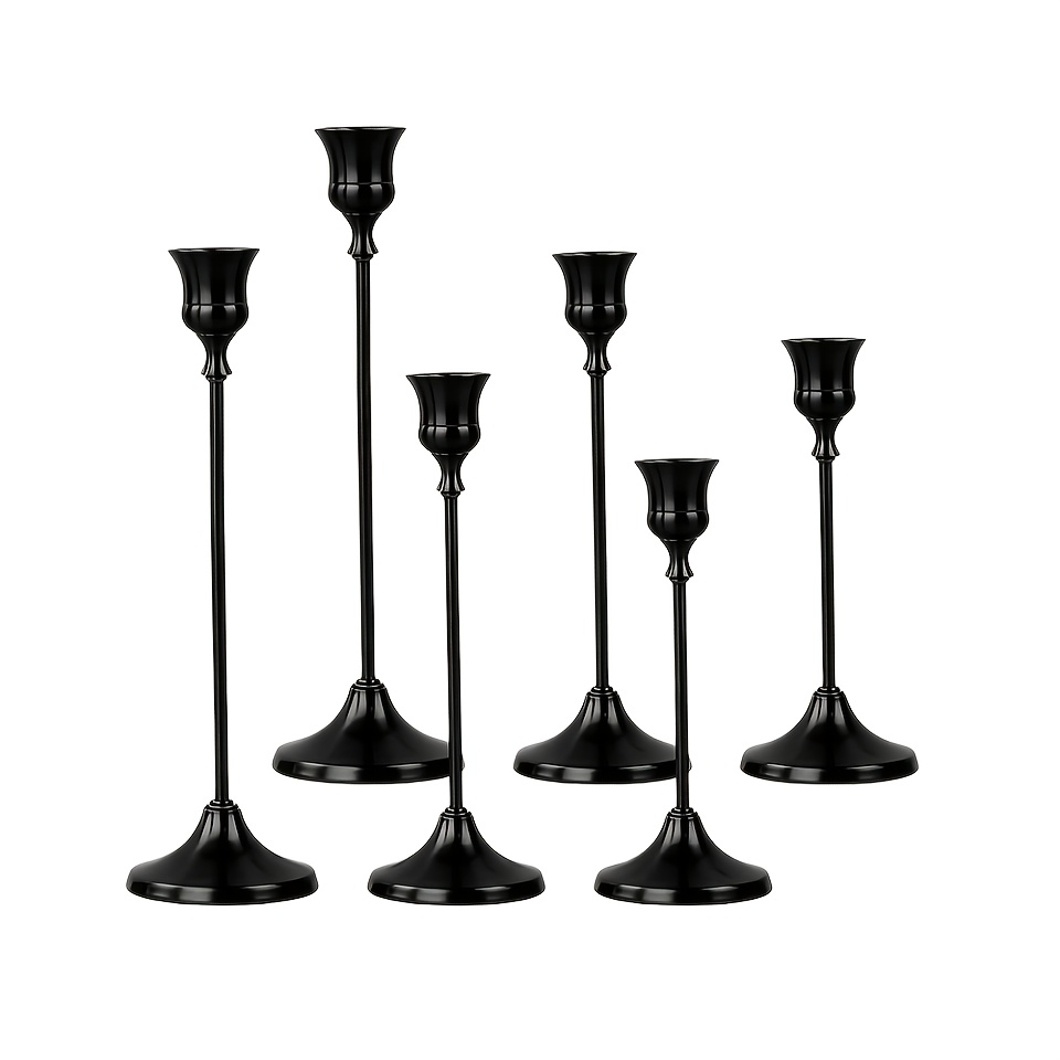 TEMU 6pcs Black Aluminum Alloy Bell Candlestick, Christmas Decorative Candlestick, Suitable For Halloween, Thanksgiving, Wedding And Banquet Center