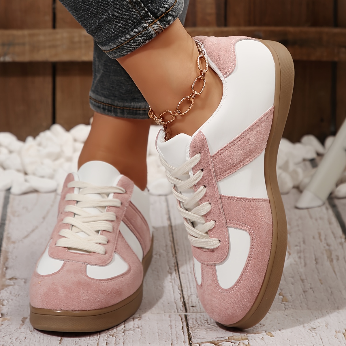 tenis casuais femininos design color block rosa e Temu Brazil