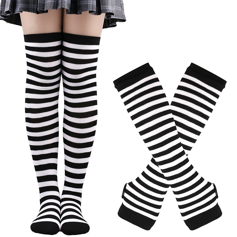 TEMU Christmas/halloween Gift ! Women's Striped Sock Set, Soft Fabric, Warm Without Being Stuffy!